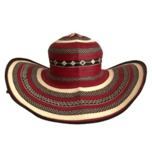 Sombrero Vueltiao Mezcla De Fibra 21 con 23 Rojo Y Granito De Arroz, Incluye Correa De Ajuste En Caña Flecha