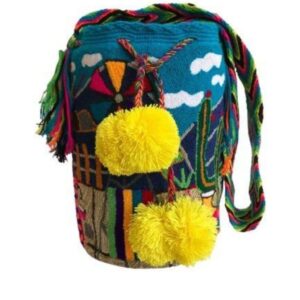 Mochila Wayuú Tapizada Con Diseño Inspirdo En El Laboreo De Las Comunidades Wayuú