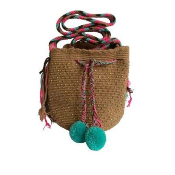 Mochila Wayuú Mediana Tradicional Recamada En Pedrería