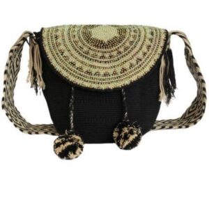 Mochila Wayuú Con Tapa Tipo Carriel Recamada En Pedrería