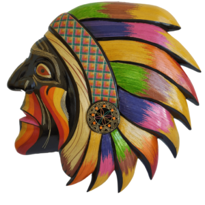 Máscara Ancestral Diseño Indio Piel Roja Decorada Con La Técnica Del Tamo (Pasto)