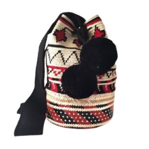 Mochila Wayuú Tradicional Con Base Canasto De Paja Mawisa Y Borlas