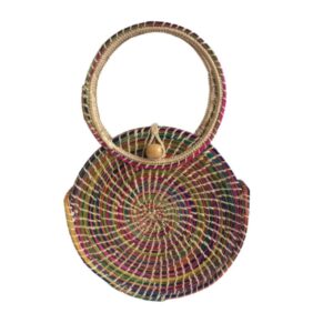 Bolso Redondo Pequeño Multicolor Elaborado En Fibra De Palma De Iraca