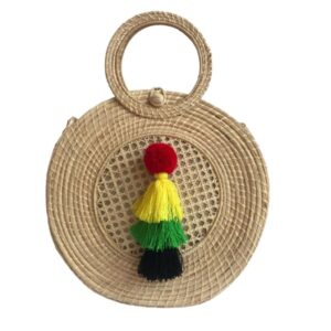 Bolso Redondo Grande Elaborado En Fibra De Palma De Iraca Y Campaneros.
