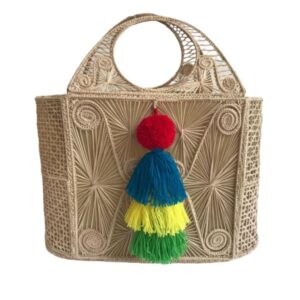 Bolso Canasto Grande Con Borlas Y Campaneros Multicolor