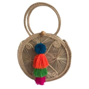 Bolso Redondo Mediano Elaborado En Fibra De Palma De Iraca Y Campaneros