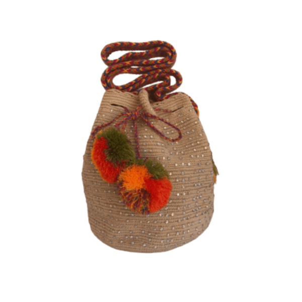 Mochila Wayuú Mediana Tradicional Recamada En Pedreria