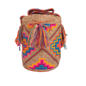 Mochila Wayuú Tradicional Con Diseño Étnico Fondo Matizado