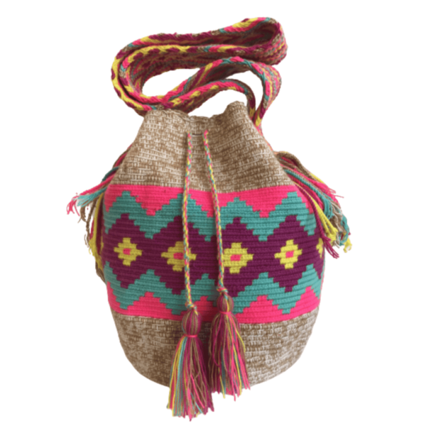 Mochila Wayuú Tradicional Matizada Con Diseño En Rombos