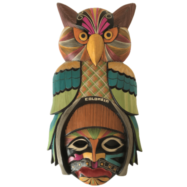 Mascara Tallada En Madera Diseño Buho Decorada Con La Técnica Del Tamo