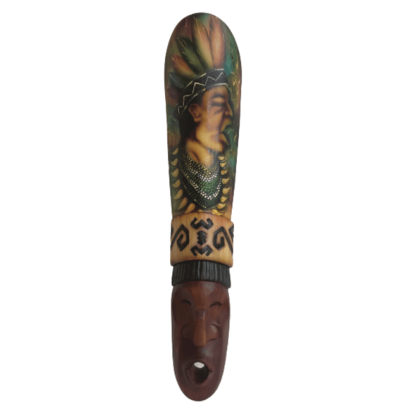 Máscara Ancestral Tallada En Madera Diseño Chamánico Pintada A Mano