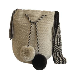 Mochila Wayuú Tradicional Unicolor Recamara En Pedreria Tornasol
