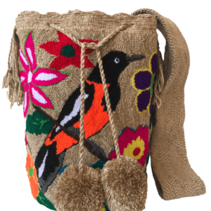 Mochila Wayuú Tradicional Tapizada Diseño Pajaro