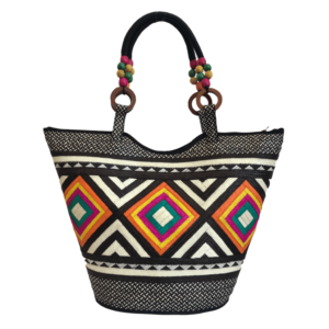 Bolso En Caña Flecha Grande Diseño Rombos En Mola
