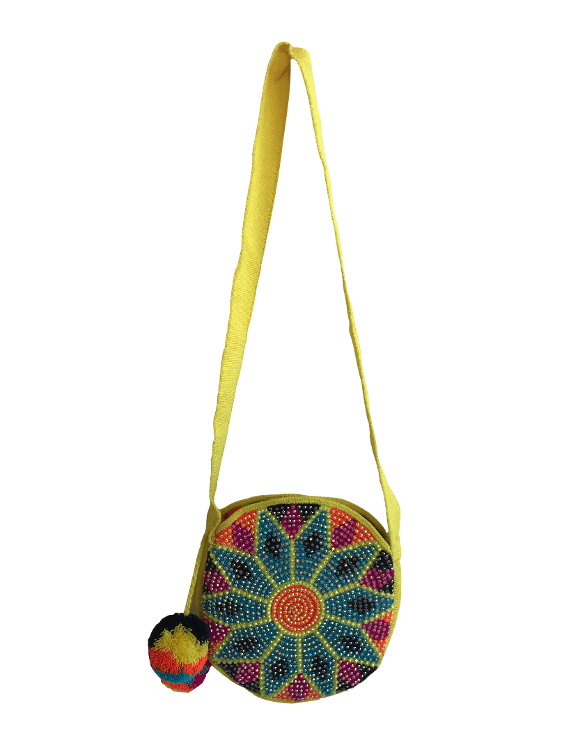 Mochila Wayuú Manos Libres Mediano Recamada En Piedras, Gasa Paleteada