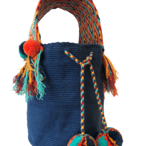 Mochila Wayuú Tradicional Tipo Bolso Gasa Recamada En Pedrería 2 Borlas