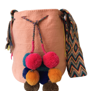 Mochila Wayuú Tradicional Unicolor 10 Borlas