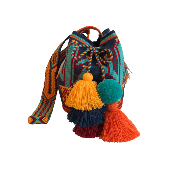 Mochila Wayuú Tradicional Diseño Cactus Gasa Tejida En Macramé - Imagen 3