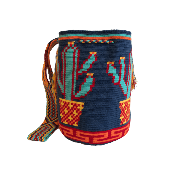 Mochila Wayuú Tradicional Diseño Cactus Gasa Tejida En Macramé - Imagen 2