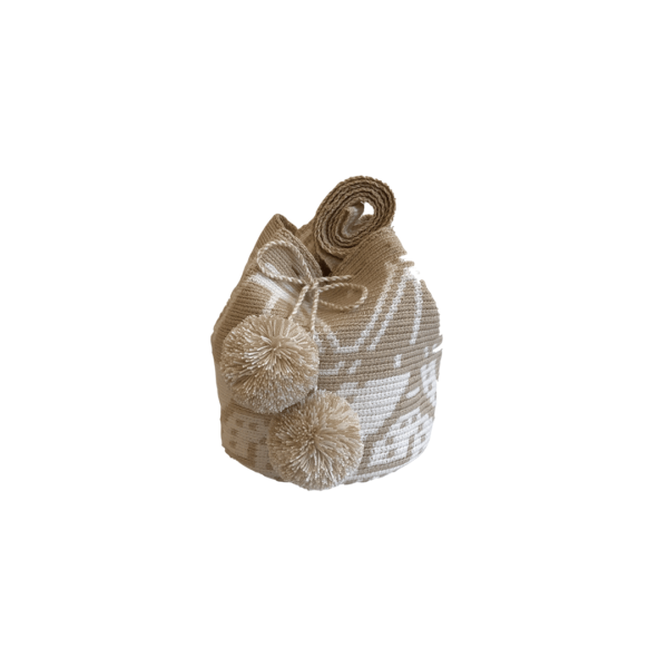 Mochila Wayuú Tradicional Gasa Tejida Diseño Etnico Color Beige - Blanco - Imagen 2