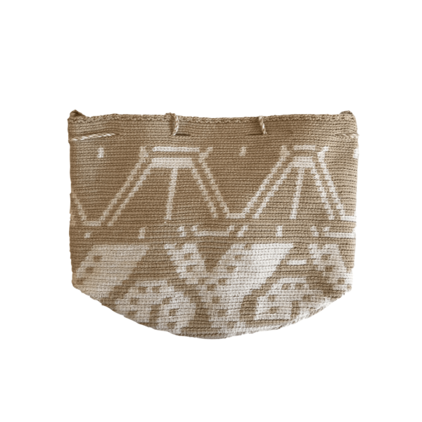 Mochila Wayuú Tradicional Gasa Tejida Diseño Etnico Color Beige - Blanco - Imagen 3