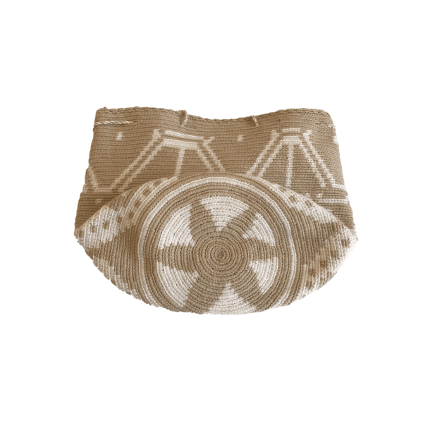 Mochila Wayuú Tradicional Gasa Tejida Diseño Etnico Color Beige - Blanco - Imagen 4