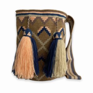 Mochila Wayuu Diseño Tradicional Color Beige - Rosado - Azul Turquí