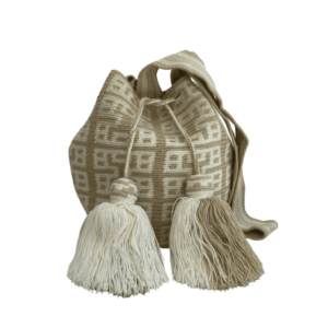 Mochila Wayuu Grande Diseño Etnico Gasa Paleteada Colores Beige - Blanco