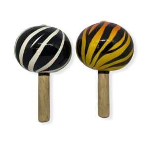 Maracas De Totumo Diseño Étnico Zebra Recubiertas En Resina