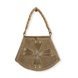 Bolso En Iraca Grande Tejido Y Decorado Con Perlas