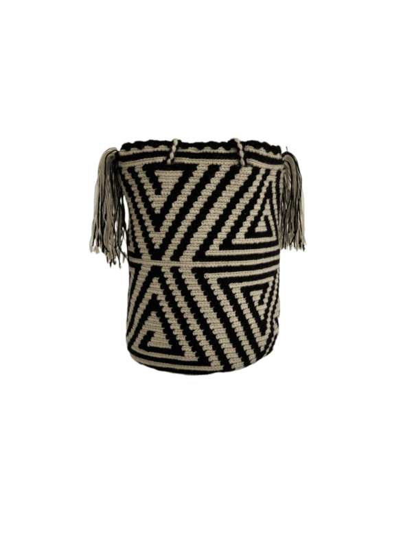 Mochila Wayuu Mediana Tradicional Diseño Étnico Gasa En Macramé - Imagen 2