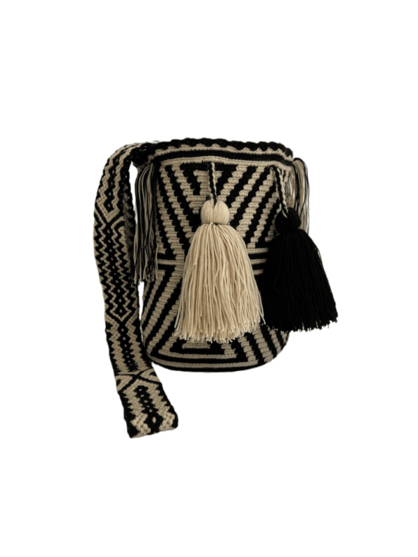 Mochila Wayuu Mediana Tradicional Diseño Étnico Gasa En Macramé