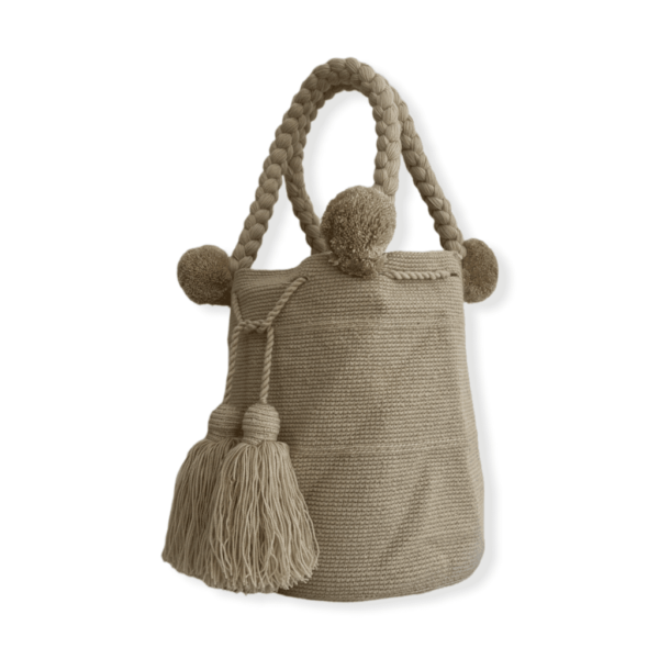 Mochila Wayuu Grande Tipo Bolso Color Beige - Imagen 2