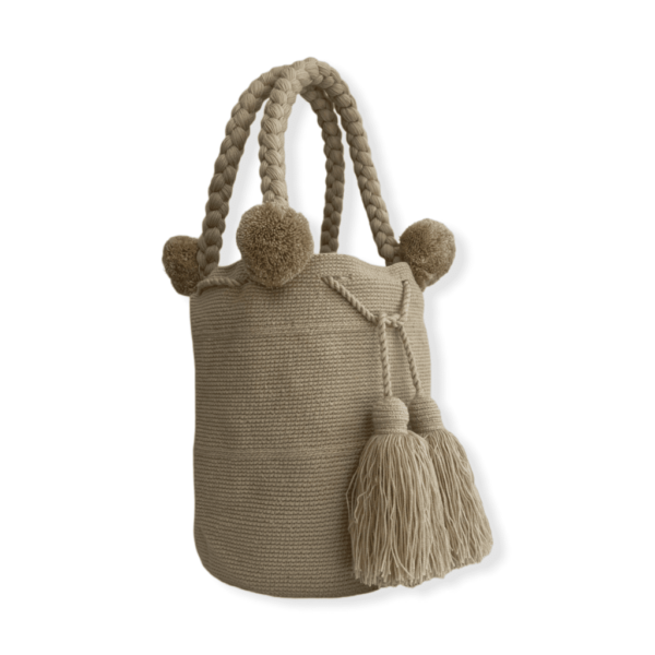 Mochila Wayuu Grande Tipo Bolso Color Beige - Imagen 3