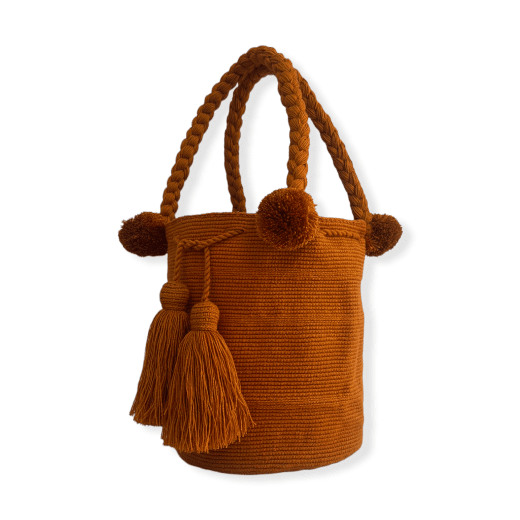 Mochila Wayuu Grande Tipo Bolso Color Mostaza - Imagen 2