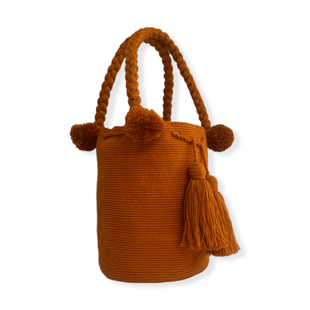 Mochila Wayuu Grande Tipo Bolso Color Mostaza - Imagen 3