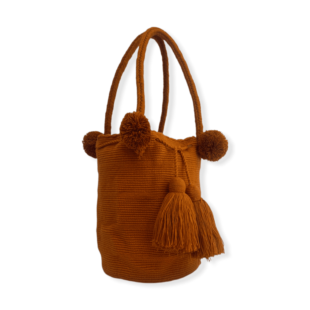 Mochila Wayuu Grande Tipo Bolso Color Mostaza - Imagen 3