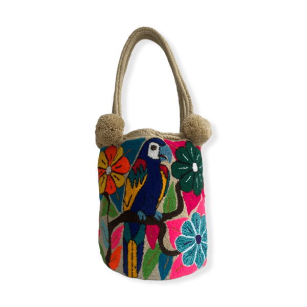 Mochila Wayuu Grande Tipo Diseño Guacamaya - Imagen 2