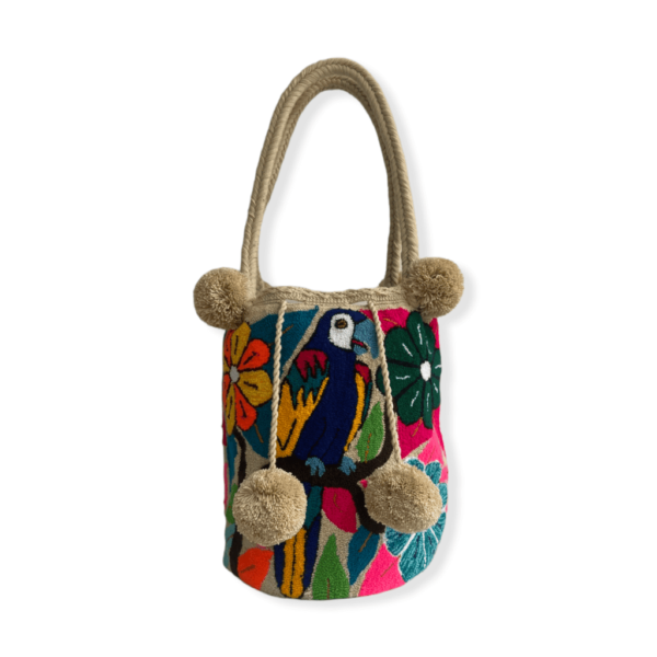 Mochila Wayuu Grande Tipo Diseño Guacamaya