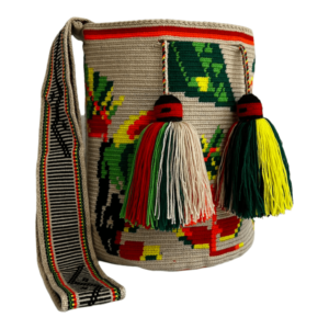 Mochila Wayuu Grande Tradicional Diseño Guacamayas Asa Paleteada