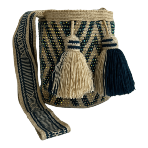 Mochila Wayuu Mediana Recamada En Pedrería Diseño Étnico